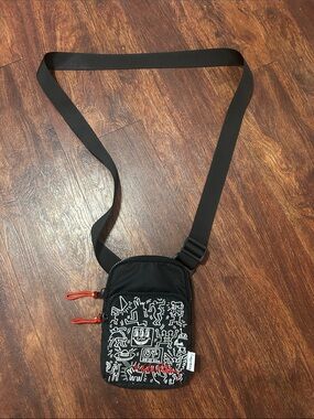 Black Graphic Crossbody Sling Bag with White Sketch Print